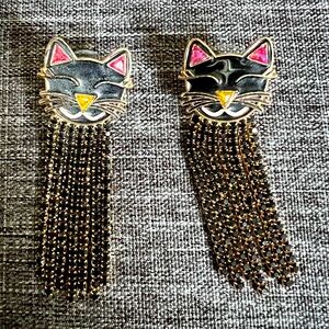 Black and Gold Cat Tassel Earrings